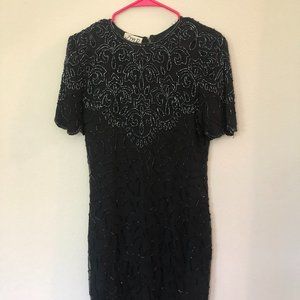 Women’s Cocktail Party Dress, Short, Elegant, Black embroidered with bead